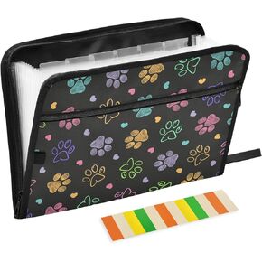 Colorful Doodle Dog Paw Print Expanding File Folder 13 Pocket Expanding Organizer File Folder for A4 Letter Size