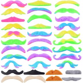 27pcs Mixed Multi-color Fake Moustache Fun Styles Novelty Self-Adhesive False Beards and 24pcs 4 Colors Short Plush Fake Mustaches Stickers Set for Birthday Party Costume and Performance