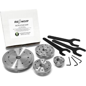4pc HD Steel Faceplate set for Woodlathes with 1" x 8tpi Spindle - 1 ea 2", 3", 4", & 6" faceplates, PLUS 3 sizes of spanner wrench for easy application and removal of faceplates.