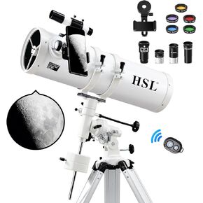 Telescope 150EQ with 5 Colors Filiter-150mm Large Aperture Newtonian Reflector for Adults，Manual Equatorial Telescope Comes with 3X Barlow Lens