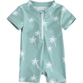 Kids Toddler Baby Boy Girl Zipper Rash Guard Swimsuit Dinosaur Print One Piece Beach Swimwear Bathing Suits