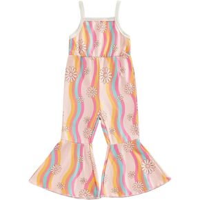 YOKJZJD Toddler Baby Girl Outfits Rainbow Daisy Bell Bottom Romper Jumpsuit Overalls Suspender Pants Leggings Summer Clothes