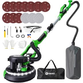 ماكينة صنفرة الحوائط الجافة من هارديل، ماكينة صنفرة الحوائط الجافة بقدرة 6.5 أمبير مع مجمع غبار فراغ، ماكينة سنفرة الحوائط الجافة الكهربائية مع 6 سرعات متغيرة 800-1850 دورة في الدقيقة، مصابيح LED ذات الطابقين، مقبض قابل للتمديد والطي in Kuwait