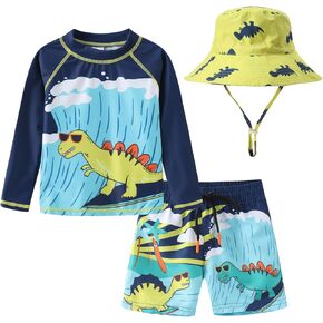 أطقم ملابس سباحة Rashguard مكونة من 3 قطع للأطفال الصغار والصبيان مع قبعة لركوب الأمواج وملابس سباحة Sunsuit UPF 50+ in Kuwait