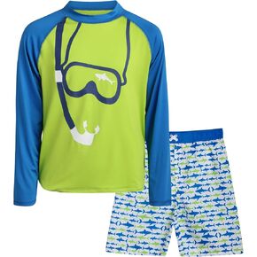 iXtreme Boys Rash Guard Set - 2 Piece UPF 50+ Quick Dry Long Sleeve Swim Shirt and Swim Trunks for Boys (Sizes: 2T-14)