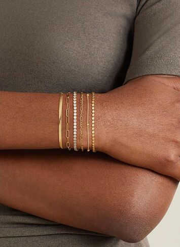 DEARMAY Waterproof Gold Bracelets Set for Women Trendy, Dainty 14K Real Gold Plated Jewelry Fashion Stackable Tennis Beaded Figaro Herringbone Paperclip Link Bracelet Pack Stack Gifts for Women in Kuwait