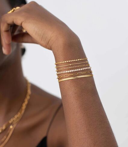 DEARMAY Waterproof Gold Bracelets Set for Women Trendy, Dainty 14K Real Gold Plated Jewelry Fashion Stackable Tennis Beaded Figaro Herringbone Paperclip Link Bracelet Pack Stack Gifts for Women in Kuwait