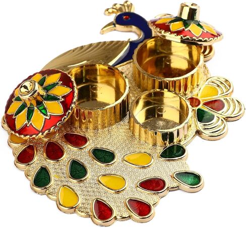 SATVIK قطعة واحدة من حامل Kankavati Thali Roli Chawal/الأرز مع غطاء، حامل Kumkum Haldi Rakhi Pooja Thali Indian Festival Diwali Pujan Mandir Tika Roli Plate مجموعة هدايا الانتقال لمنزل جديد in Saudi Arabia