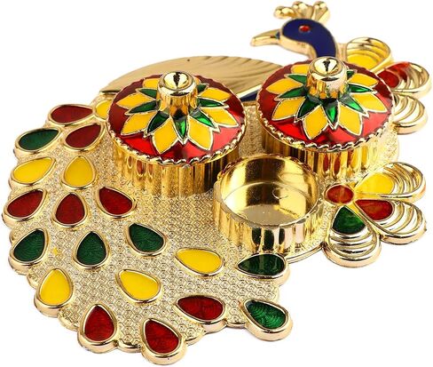 SATVIK قطعة واحدة من حامل Kankavati Thali Roli Chawal/الأرز مع غطاء، حامل Kumkum Haldi Rakhi Pooja Thali Indian Festival Diwali Pujan Mandir Tika Roli Plate مجموعة هدايا الانتقال لمنزل جديد in Saudi Arabia