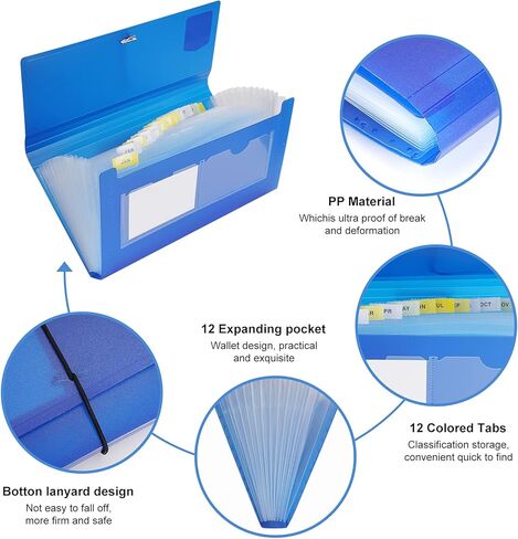 توسيع مجلدات الملفات 4 حزم، 7.1 بوصة 4.2 بوصة، مجلد ملف فاتورة منظم الإيصالات مع 12 جيبًا للقسائم والإيصالات والتذاكر، مقاوم للماء... in Kuwait