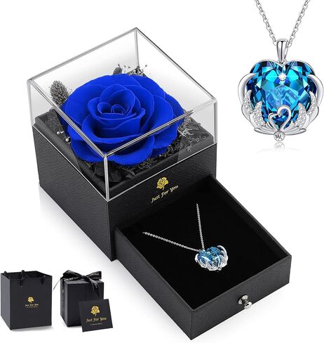 وردة حقيقية محفوظة مع قلادة كريستال للنساء - هدايا الزهور الأبدية للأم والزوجة وصديقتها في الذكرى السنوية، وعيد الأم، وعيد الحب، والكريسماس، وعيد الشكر، وأعياد الميلاد in Kuwait