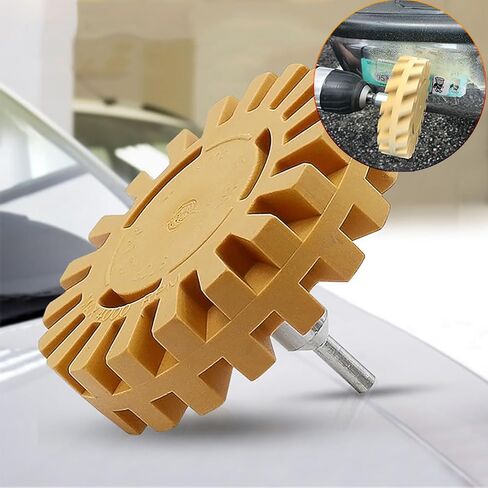 عجلة ممحاة لإزالة الملصقات مقاس 4 بوصة مزيل لاصق للسيارة مع محول، أداة إزالة ملصق عجلة ممحاة مطاطية لإزالة الخطوط المقلمة، ملصق الفينيل والرسومات in Kuwait