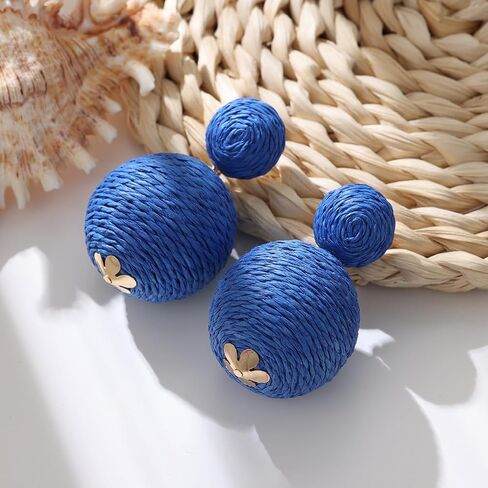 Statement Raffia Earrings for Women Girls - Handmade Raffia Lantern Rattan Drop Earrings - Trendy Summer Boho Beach Vacation Jewelry Gifts in Saudi Arabia