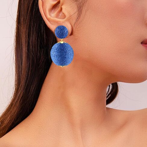 Statement Raffia Earrings for Women Girls - Handmade Raffia Lantern Rattan Drop Earrings - Trendy Summer Boho Beach Vacation Jewelry Gifts in Saudi Arabia