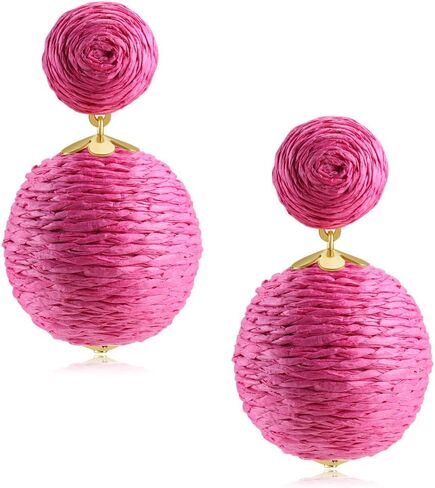 Statement Raffia Earrings for Women Girls - Handmade Raffia Lantern Rattan Drop Earrings - Trendy Summer Boho Beach Vacation Jewelry Gifts in Saudi Arabia