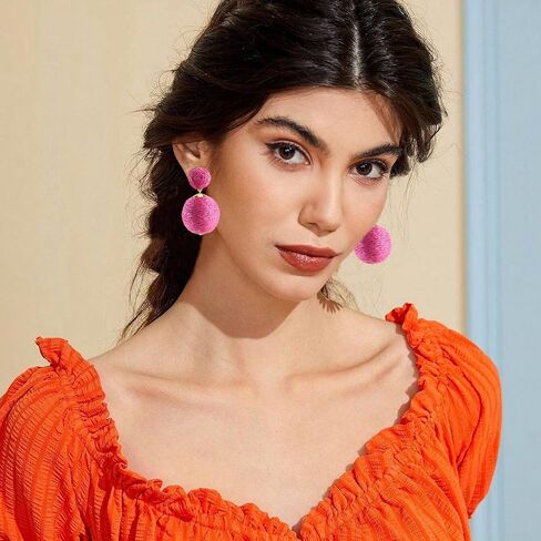 Statement Raffia Earrings for Women Girls - Handmade Raffia Lantern Rattan Drop Earrings - Trendy Summer Boho Beach Vacation Jewelry Gifts in Saudi Arabia