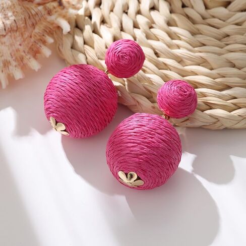 Statement Raffia Earrings for Women Girls - Handmade Raffia Lantern Rattan Drop Earrings - Trendy Summer Boho Beach Vacation Jewelry Gifts in Saudi Arabia