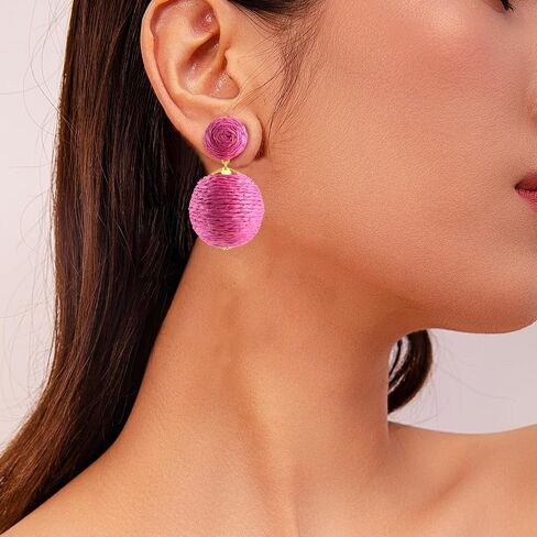 Statement Raffia Earrings for Women Girls - Handmade Raffia Lantern Rattan Drop Earrings - Trendy Summer Boho Beach Vacation Jewelry Gifts in Saudi Arabia