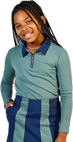 Hazy Shade of Winter Long Sleeve Polo Junior Golf Outfit UPF50+ YKK Zipper for Tweens and Teens 8-18 Years Old in Saudi Arabia