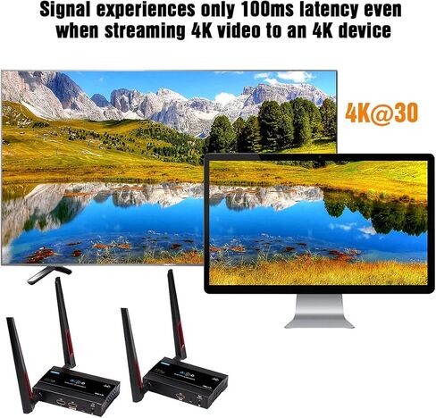TreasLin 4K جهاز إرسال واستقبال HDMI لاسلكي موسع HDMI لاسلكي كامل HD 200 متر (656 قدم) يدعم 4K@30 هرتز، جهاز تحكم عن بعد بالأشعة تحت الحمراء لكاميرا DSLR وجهاز عرض الكمبيوتر المحمول والكنيسة والمكتب المنزلي in Kuwait