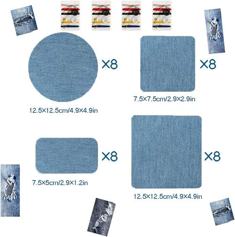 مجموعة LZYMSZ مكونة من 36 قطعة من الدنيم على الرقع، 32 قطعة من ظلال عدم الخياطة باللون الأزرق والأسود المتنوعة من قماش الدنيم لإصلاح الركبة/الجينز/الملابس و4 قطع من أدوات الخياطة الصغيرة in Kuwait