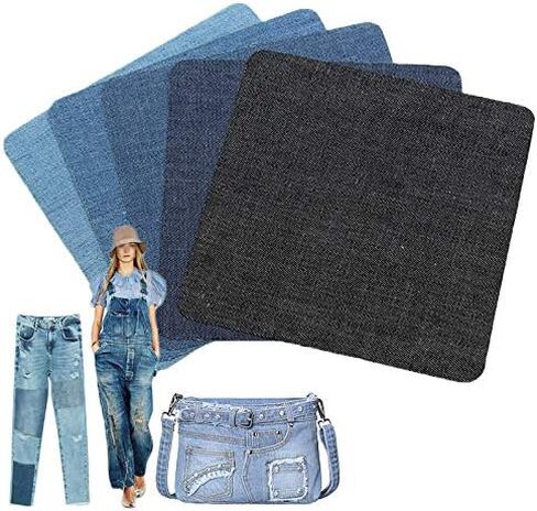 مجموعة LZYMSZ مكونة من 36 قطعة من الدنيم على الرقع، 32 قطعة من ظلال عدم الخياطة باللون الأزرق والأسود المتنوعة من قماش الدنيم لإصلاح الركبة/الجينز/الملابس و4 قطع من أدوات الخياطة الصغيرة in Kuwait