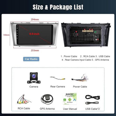 Naifay Android Car Stereo for Toyota Camry 2006 2007 2008 2009 2010 2011 Wireless Carplay & Android Auto، شاشة لمس 9 بوصة راديو سيارة بلوتوث في لوحة القيادة نظام تحديد المواقع العالمي واي فاي كاميرا MirrorLink FM SWC in Saudi Arabia