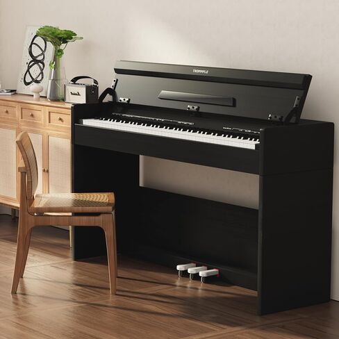 Digital Piano 88 Key Weighted Keyboard Piano, Heavy Hammer Action Electric Keyboard Pedal Full Size, Stand Cover Multi-Functional Keyboard For Beginner, Music Stand+Power Adapter (Black) in Saudi Arabia