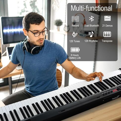 Veetop Piano Keyboard 88 Keys Digital Piano for Beginners with Full Size Semi Weighted Keys, Portable Electric Piano with Bluetooth MIDI Function and Two-people Teaching Mode in Kuwait