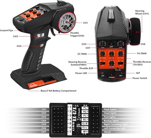 Hobby Fans RC Radio System 7CH 2.4G RC Transmitter with 2PCS Receiver Anti-Jamming Remote Controller for RC Car Crawler Boat, Button in Kuwait