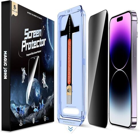MAGIC JOHN 2 Pack لهاتف iPhone 14 Pro Max 6.7 بوصة واقي شاشة من الزجاج المقوى للخصوصية، تركيب تلقائي لإزالة الغبار، سهل التركيب، خالي من الفقاعات in Kuwait