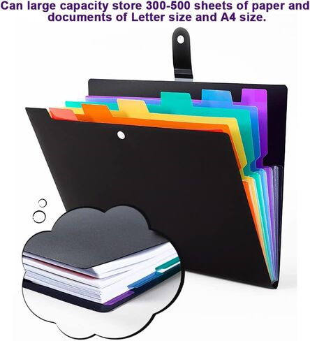 توسيع مجلد الملف مع علامات التبويب، FOME 7 جيوب حرف A4 حجم الورق الأكورديون مجلد حفظ الملفات المنظم مع علامات التبويب ملصق البلاستيك حامل وثيقة هامة للمدرسة مكتب المنزل in Kuwait