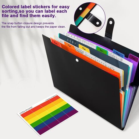 توسيع مجلد الملف مع علامات التبويب، FOME 7 جيوب حرف A4 حجم الورق الأكورديون مجلد حفظ الملفات المنظم مع علامات التبويب ملصق البلاستيك حامل وثيقة هامة للمدرسة مكتب المنزل in Kuwait