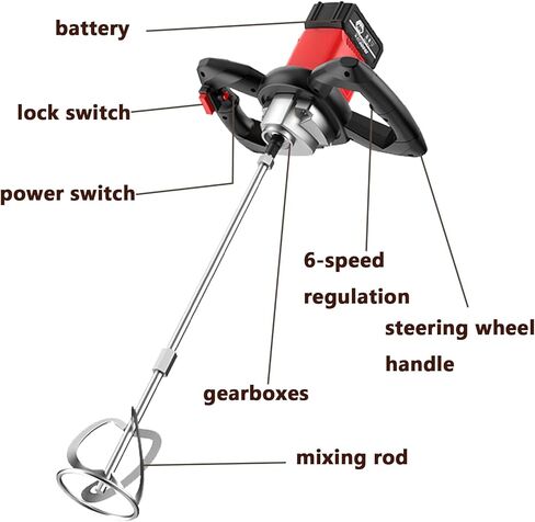 خلاط اسمنت كهربائي خلاط خرسانة خلاط طلاء لاسلكي للحفر مع بطاريتين 21 فولت و6 سرعات قابلة للتعديل لخلط الطين والأسمنت والملاط والطلاء والأعلاف in Kuwait