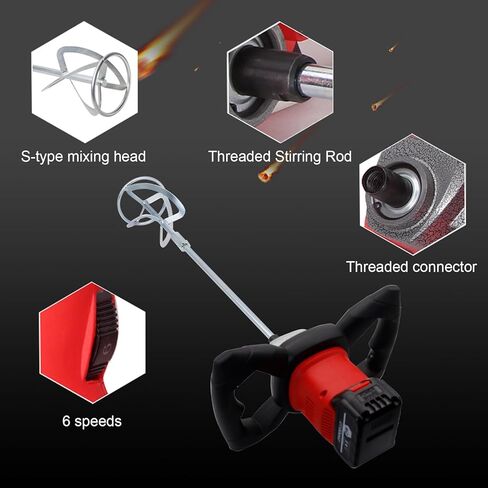 خلاط اسمنت كهربائي خلاط خرسانة خلاط طلاء لاسلكي للحفر مع بطاريتين 21 فولت و6 سرعات قابلة للتعديل لخلط الطين والأسمنت والملاط والطلاء والأعلاف in Kuwait