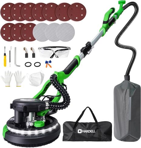 ماكينة صنفرة الحوائط الجافة من هارديل، ماكينة صنفرة الحوائط الجافة بقدرة 6.5 أمبير مع مجمع غبار فراغ، ماكينة سنفرة الحوائط الجافة الكهربائية مع 6 سرعات متغيرة 800-1850 دورة في الدقيقة، مصابيح LED ذات الطابقين، مقبض قابل للتمديد والطي in Kuwait