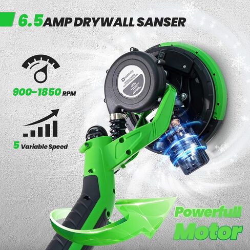 ماكينة صنفرة الحوائط الجافة من هارديل، ماكينة صنفرة الحوائط الجافة بقدرة 6.5 أمبير مع مجمع غبار فراغ، ماكينة سنفرة الحوائط الجافة الكهربائية مع 6 سرعات متغيرة 800-1850 دورة في الدقيقة، مصابيح LED ذات الطابقين، مقبض قابل للتمديد والطي in Kuwait