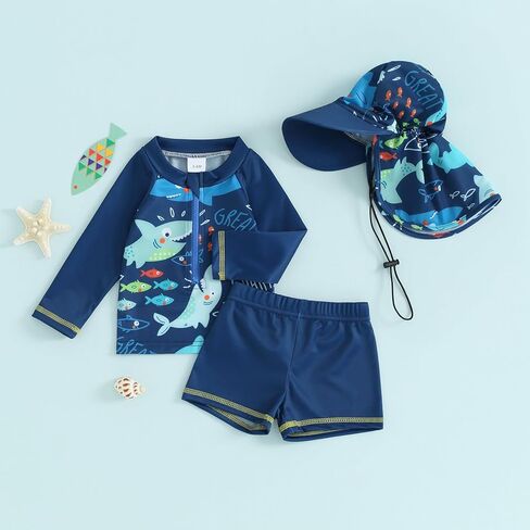 Baby Toddler Boys Swimsuit Infant Girl Swimsuits 6 12 18 24M 2T 3T 4T 5T Bathing Suit Swimwear 3Pcs Set Rash Guard Hat in Kuwait