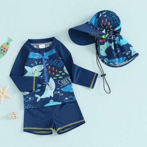 Baby Toddler Boys Swimsuit Infant Girl Swimsuits 6 12 18 24M 2T 3T 4T 5T Bathing Suit Swimwear 3Pcs Set Rash Guard Hat in Kuwait