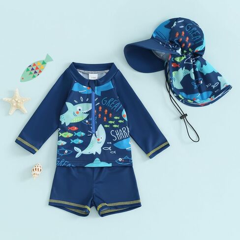 Baby Toddler Boys Swimsuit Infant Girl Swimsuits 6 12 18 24M 2T 3T 4T 5T Bathing Suit Swimwear 3Pcs Set Rash Guard Hat in Kuwait