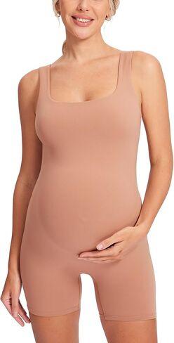 MOMANDA Women' s Maternity Bodysuit Sleeveless Shorts Jumpsuit Square Neck Tank Top for Pregnancy in Kuwait