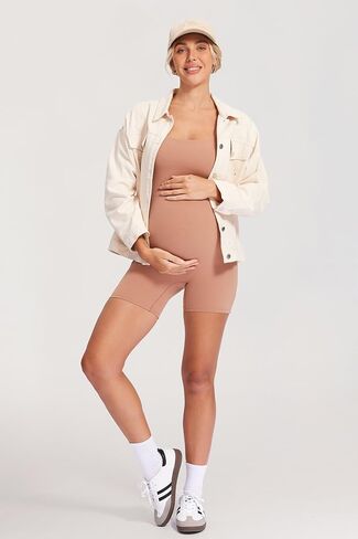MOMANDA Women' s Maternity Bodysuit Sleeveless Shorts Jumpsuit Square Neck Tank Top for Pregnancy in Kuwait