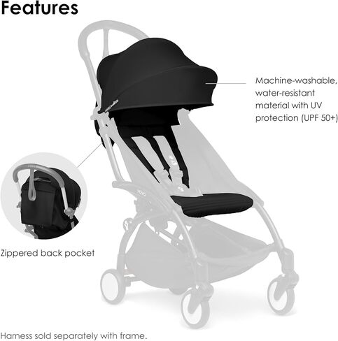 BABYZEN YOYO 6+ Color Pack, Black - Textiles Only: Seat Cushion, Matching Canopy & Zippered Back Pocket - Requires YOYO2 Frame (Sold Separately) in Kuwait