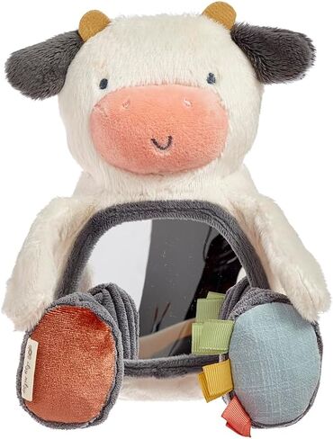 Itzy Ritzy Sensory Tummy Time Mirror - Features Crinkle & Jingle Sounds, Multiple Textures and Mirror for Self-Discovery, Cow in Saudi Arabia