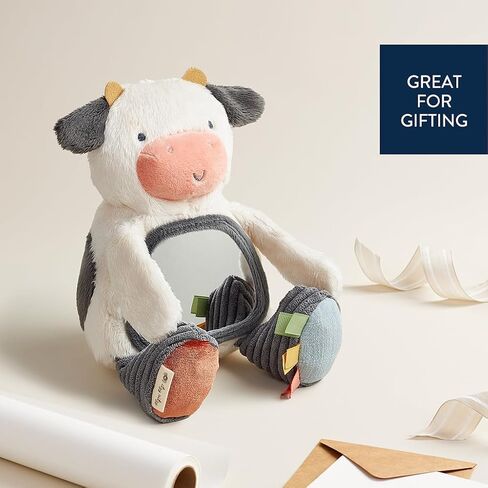Itzy Ritzy Sensory Tummy Time Mirror - Features Crinkle & Jingle Sounds, Multiple Textures and Mirror for Self-Discovery, Cow in Saudi Arabia