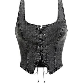 Floerns Women's Plus Size Y2K Sliciveless Corset Denim Tops Lace Up split splic in Kuwait