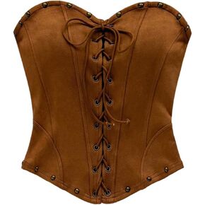 Soly Hux Women's Faux Suede Tubs Tops Lace Up Bandlesslessless Bandeau Summer Out Corset Crop Top in Kuwait