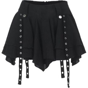 Women's Skirt Steampunk Gothic Mini Skirts Y2K Aesthetic Mall Goth Clothing Cute High Rise Plaid Skirts Black XL in Kuwait