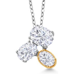 Gem Stone King 2.90 CTTW 925 Silver and 10K Gold Gold White Moissanite Netlace | قلادة 3 حجر للنساء | بيضاوي 8x6mm ، 7x5mm و 6x4mm | بسلسلة فضية 18 بوصة in Saudi Arabia