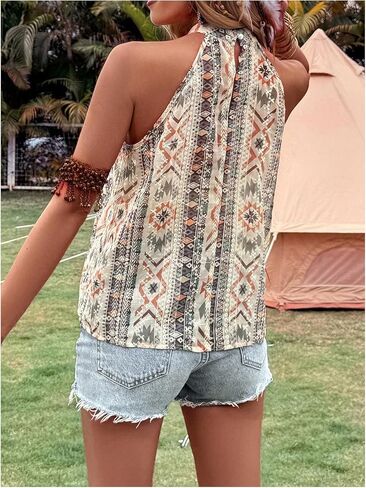 GORGLITTER Women's Western Halter Tops Boho Pleated Sleeveless Vintage Country Cowgirl Nashville Outfits 2025 in Saudi Arabia